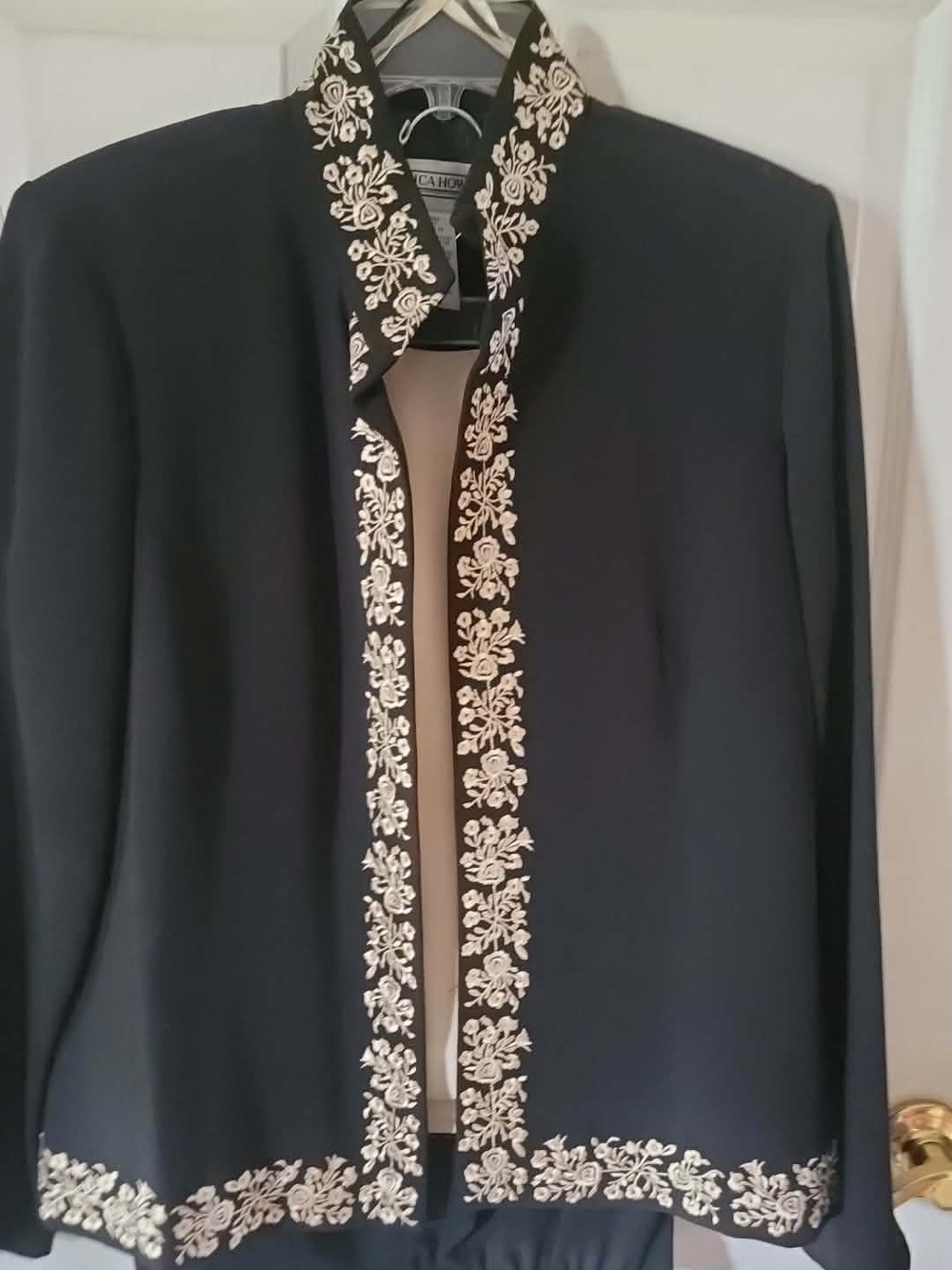 Elegant Black Embroidered Women's Jacket 3 Pc Set